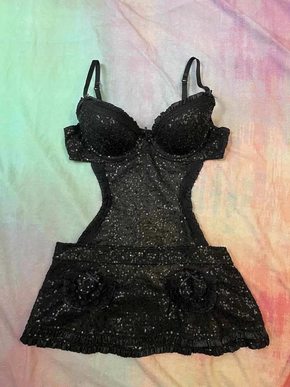 Victorias Secret Sexy Little Things French Maid Sequin Apron Dress Lingerie 36B